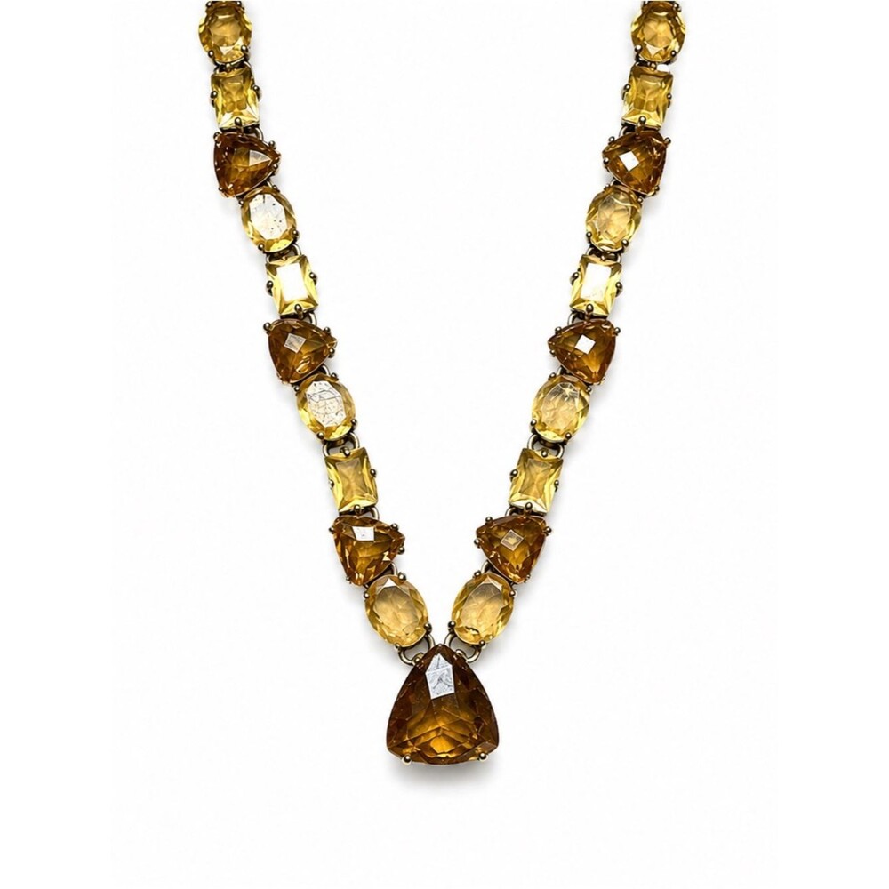 Monet Vintage Amber Statement Necklace Gold Tone Faceted Gem 17.5”